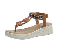 LOPILY Sandalia Esparto con soporte para el, sandalias de playa de verano: sandalias planas para mujer, chanclas casuales cómodas, correa elástica en el tobillo. (Brown, 42)