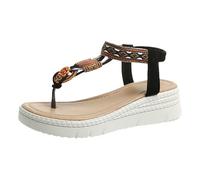 LOPILY Sandalia Esparto con soporte para el, sandalias de playa de verano: sandalias planas para mujer, chanclas casuales cómodas, correa elástica en el tobillo. (Black, 42)