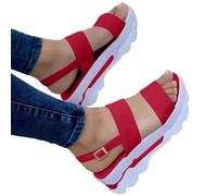 LOPILY Sandalia Mujer Cuero para mujer, sandalias de verano con punta abierta, transpirables, con tiras en el tobillo y hebilla de metal para playa. (Red, 43)