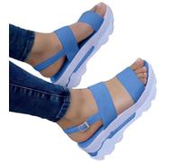 LOPILY Sandalia Mujer Cuero para mujer, sandalias de verano con punta abierta, transpirables, con tiras en el tobillo y hebilla de metal para playa. (Blue, 43)
