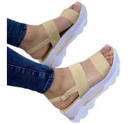 LOPILY Sandalia Mujer Cuero para mujer, sandalias de verano con punta abierta, transpirables, con tiras en el tobillo y hebilla de metal para playa. (Gold, 42)