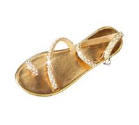 LOPILY Sandalias Cangrejeras Mujer nuevas, de Europa y Unidos, con puntera de clip y plana de, con borde de pelo, sandalias de playa de tamaño para comercio exterior. (Gold, 38)