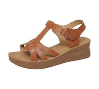 LOPILY Sandalias Cuña Esparto Mujer sandalias caminar con soporte de, sandalias antideslizantes, cómodas, chanclas casuales, sandalias sin cordones, sandalias planas de verano para (Brown, 42)
