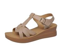 LOPILY Sandalias Cuña Esparto Mujer sandalias caminar con soporte de, sandalias antideslizantes, cómodas, chanclas casuales, sandalias sin cordones, sandalias planas de verano para (Khaki, 39)