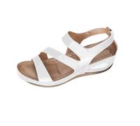 LOPILY Sandalias De Mujer con soporte de para mujer, cuñas sin cordones con correa en el tobillo, sandalias informales de verano con punta abierta, novedad 2025 (White, 41)