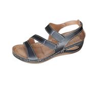 LOPILY Sandalias De Mujer con soporte de para mujer, cuñas sin cordones con correa en el tobillo, sandalias informales de verano con punta abierta, novedad 2025 (Black, 41)