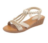 LOPILY Sandalias Deportivas De Mujer mujer, elegantes y a la, con punta abierta y tiras en el tobillo, para vacaciones en la playa. (Beige, 39)