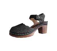 LOPILY Sandalias Destalonadas Mujer con tacón grueso, estilo retro, con punta redonda y tacón (Black, 42)