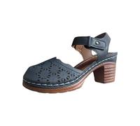 LOPILY Sandalias Destalonadas Mujer con tacón grueso, estilo retro, con punta redonda y tacón (Blue, 43)