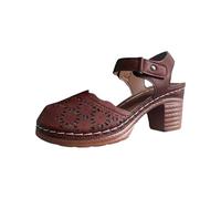 LOPILY Sandalias Destalonadas Mujer con tacón grueso, estilo retro, con punta redonda y tacón (Brown, 37)