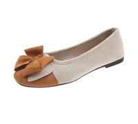 LOPILY Sandalias Griegas Mujer Summer And Autumn Lightweight Suede Round Toe Shallow Mouth Soft Bottom Bow Single Shoes Daily Dating Commuting Large Size Ballet Shoes Flat Shoes (Brown, 37)
