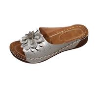 LOPILY Sandalias Mujer Pulsera vaquera coreana con tacón y punta cuadrada abierta y gruesa a la para llevar al libre (Silver, 38)