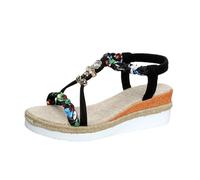 LOPILY Sandalias Planas Blancas Mujer con tacón y punta abierta para mujer, cómodas cuñas (Black, 39)
