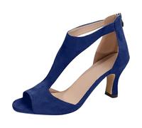 LOPILY Sandalias Planas Tiras mujer, con punta abierta, de color liso, gruesas, sexys, para discoteca, elegantes, con tacón de de pez (Blue, 42)