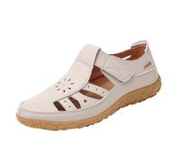 LOPILY Sandalias Playa Mujer Goma para mujer, cómodas sandalias planas de verano 2025 con soporte para el, zapatos planos informales con agujeros, sandalias anchas y modernas, zapatos de (Beige, 45)