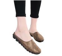 LOPILY Sandalias Romanas Altas de paseo antideslizante Sandalias de cuero casuales con patrón de agujeros (Khaki, 45)