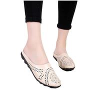 LOPILY Sandalias Romanas Altas de paseo antideslizante Sandalias de cuero casuales con patrón de agujeros (Beige, 45)
