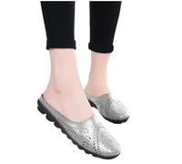 LOPILY Sandalias Romanas Altas de paseo antideslizante Sandalias de cuero casuales con patrón de agujeros (Silver, 38)