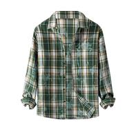 LOPILY Sobre Camisa Hombre Vaquera de otoño para Hombre, Camisa de Manga Larga con Solapa y Botonadura Sencilla (Green, L)