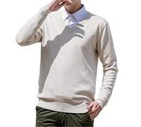 LOPILY Sudaderas Coche New Men's V Neck Pullover Solid Color Knit Base Shirt (Beige, S)