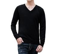 LOPILY Sudaderas Coche New Men's V Neck Pullover Solid Color Knit Base Shirt (Black, XL)