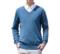 LOPILY Sudaderas Coche New Men's V Neck Pullover Solid Color Knit Base Shirt (BU2, L)