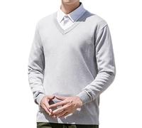 LOPILY Sudaderas Coche New Men's V Neck Pullover Solid Color Knit Base Shirt (E, XXL)