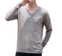 LOPILY Sudaderas Coche New Men's V Neck Pullover Solid Color Knit Base Shirt (G, XL)