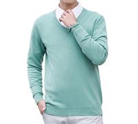 LOPILY Sudaderas Coche New Men's V Neck Pullover Solid Color Knit Base Shirt (Mint Green, S)