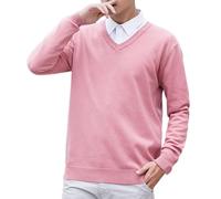 LOPILY Sudaderas Coche New Men's V Neck Pullover Solid Color Knit Base Shirt (Pink, L)