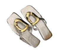 LOPILY Tacones Sandalias abierta con cabeza cuadrada para mujer, uso exterior, con clip para hacer autostop, informales, de plana, de talla grande, para mujer (Silver, 38)