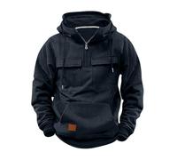 LOPILY Top Hombre and Winter Long Sleeve Hoodie Half Zipper Sweatshirt Top Multi Pocket Outdoor Sweatshirt Shirt (Navy, XXXL)