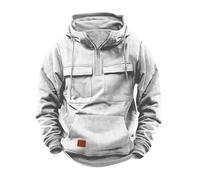 LOPILY Top Hombre and Winter Long Sleeve Hoodie Half Zipper Sweatshirt Top Multi Pocket Outdoor Sweatshirt Shirt (White, S)