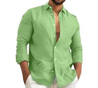LOPILY Top Manga Larga Larga de Lino y algodón Multicolor para Hombre, Informal, cómoda, Moderna y fácil de Usar, Color sólido (Mint Green, L)