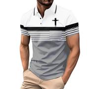 LOPILY Top Yoga Hombre Corta para Hombre, Primavera, Verano y otoño, con Solapa, cómoda, Estampado Retro y Bolsillo, Informal (Grey, XXL)