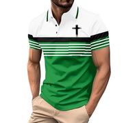 LOPILY Top Yoga Hombre Corta para Hombre, Primavera, Verano y otoño, con Solapa, cómoda, Estampado Retro y Bolsillo, Informal (Green, XXL)