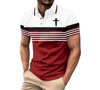 LOPILY Top Yoga Hombre Corta para Hombre, Primavera, Verano y otoño, con Solapa, cómoda, Estampado Retro y Bolsillo, Informal (Wine, XXL)