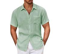 LOPILY Tops Encaje Corta con Botones de Bolsillo Sueltos de Tendencia de Color sólido de Casual para Hombres (Mint Green, M)