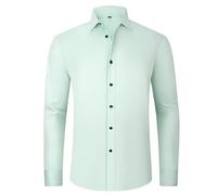 LOPILY Tops Encaje Larga para Hombre elástica sin Planchar Camisa de Manga Larga con Botones de Color sólido para Hombre (Mint Green, XXS)