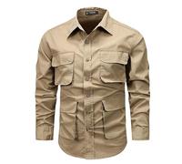 LOPILY Tops Encaje para Hombre, de Trabajo Informal Retro de Talla Grande, Chaqueta de Manga Larga para Primavera y otoño, Novedad de 2024 (Khaki, L)