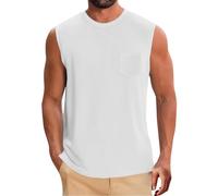 LOPILY Tops Negros Hombre Transpirable para Hombre, Ideal para Entrenamiento Muscular en el Gimnasio, Informal, de Verano (White, XXL)