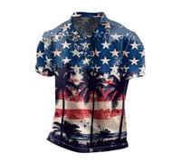 LOPILY Tops Plateados Holgada con Estampado 3D y Solapa para Hombre (Dark Blue, XXL)