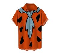 LOPILY Trabajo Hombre Corta de Tendencia Hombre Camisa con Estampado Divertido Digital 3D (Orange, L)