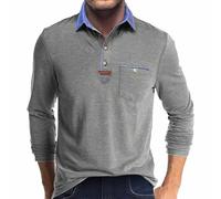 LOPILY Traje Futbol manga larga con solapa para hombre, informal, de color liso, para primavera y otoño (Grey, XXL)