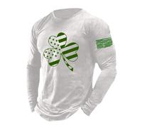 LOPILY Vestido Hombre Loose 3D St. Pat Printed Round Neck Long Sleeve Top (White, XXL)
