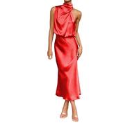 LOPILY Vestidos De Fiestas Formal de Verano para Mujer, sin Mangas, con Cuello y Abertura Lateral, Holgado, maxivestido de Tirantes (Red, XXL)