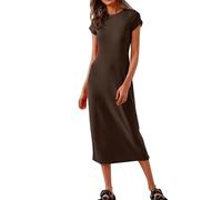LOPILY Vestidos Mexicanos Bordados Mujer, Cuello, básico, Liso, Informal, Largo, Midi, de Verano (Brown, L)