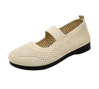 LOPILY Zapatillas Blancas Cuña Tejida para Mujer, Calzado Informal, Transpirable, Antideslizante, con y Profunda, para Primavera, Verano y otoño (Beige, 36)
