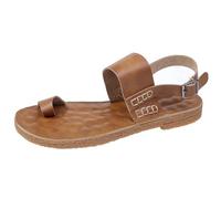 LOPILY Zapatillas Blancas De Mujer punta dividida para hombre, a mano, de calidad, con hebilla ajustable, con tiras, para verano. (Brown, 35)