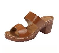 LOPILY Zapatillas Blancas Mujer Baratas para mujer, zapatillas informales con gruesa y profunda, para verano (Coffee, 42)